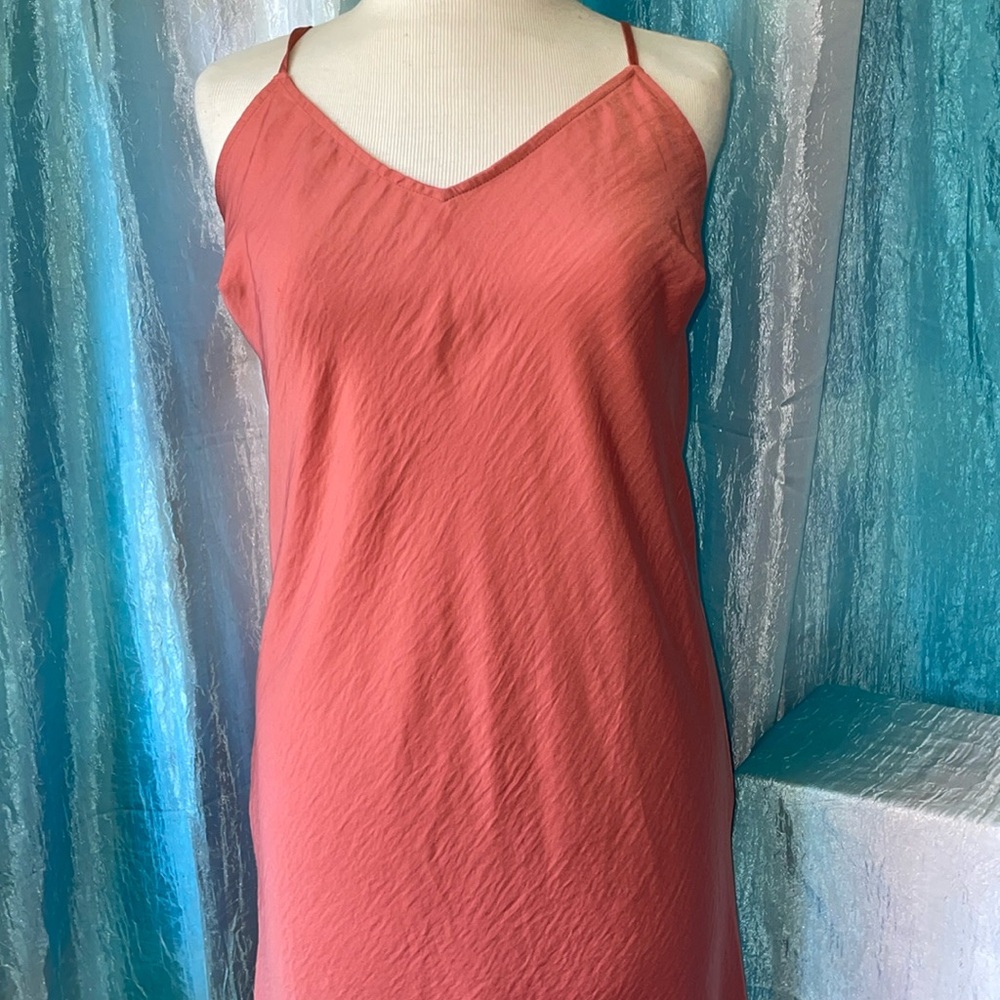 Peachy satin like dress with straps *sexy